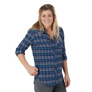 Outdoor Research Kulshan Flannel Tunic Blue Plaid Button Front Shirt Womens Med